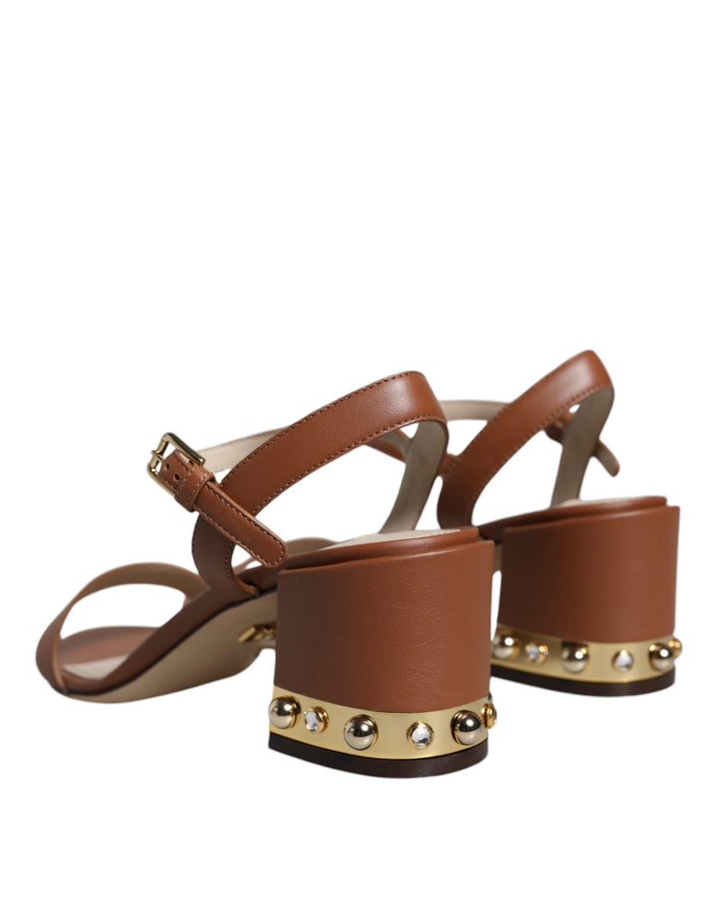 Brown Leather Ankle Strap Sandals Shoes Dolce & Gabbana