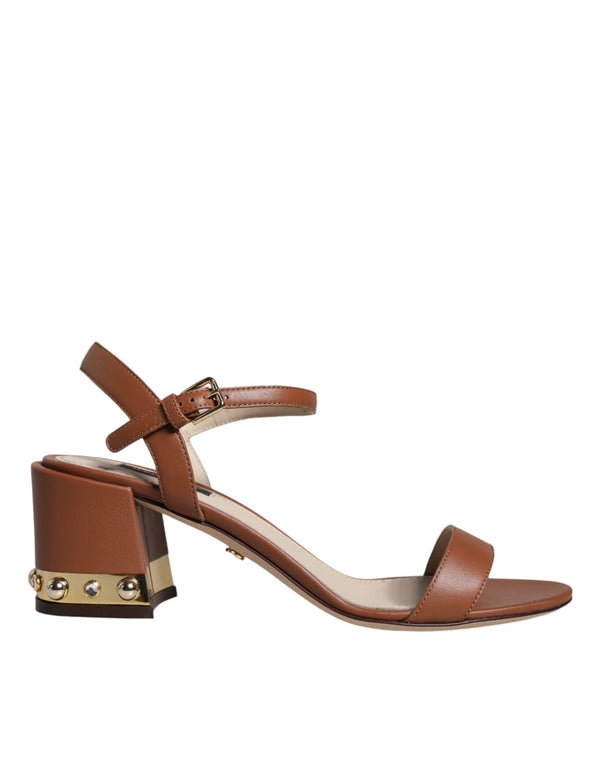 Brown Leather Ankle Strap Sandals Shoes Dolce & Gabbana