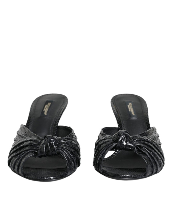 Black Leather Heels Slides Sandals Shoes Dolce & Gabbana