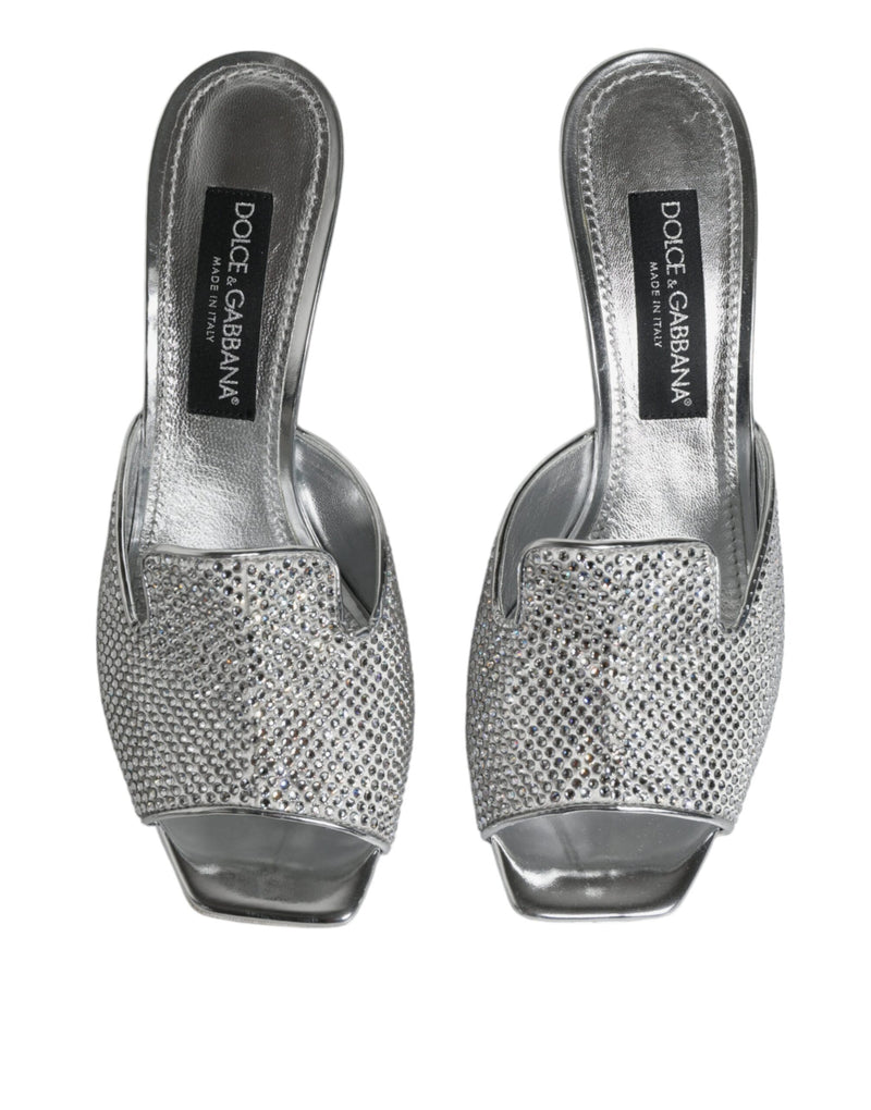 Silver Viscose Logo Heels Slide Sandals Shoes Dolce & Gabbana