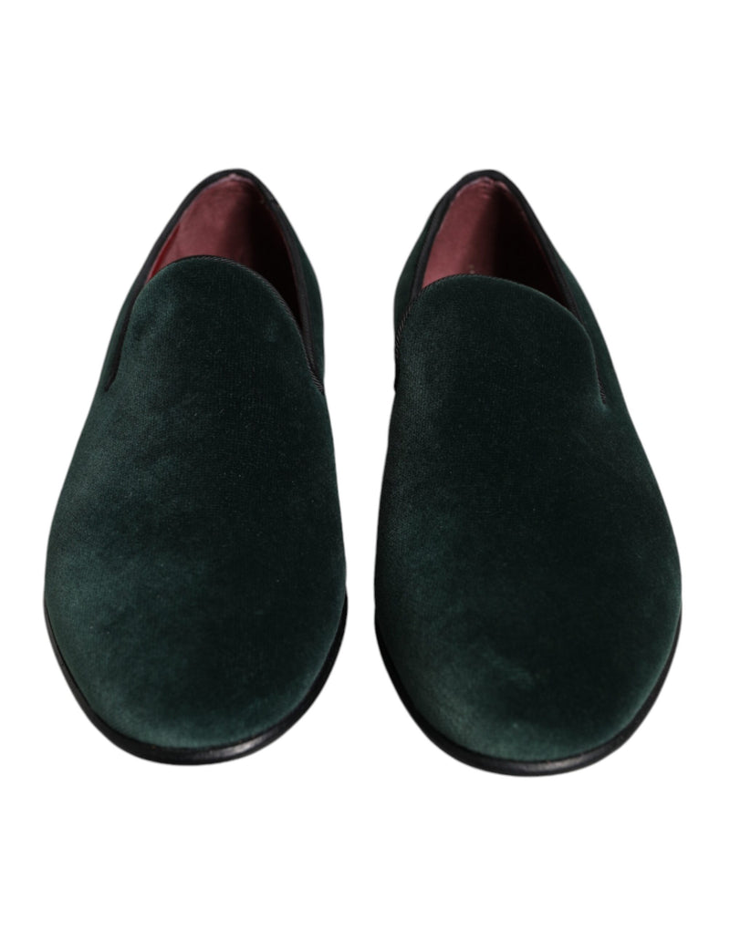 Green Velvet Slip On Loafers Flats Shoes Dolce & Gabbana