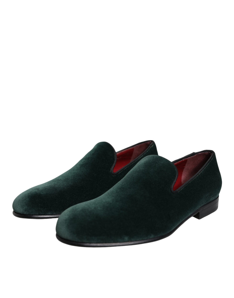 Green Velvet Slip On Loafers Flats Shoes Dolce & Gabbana