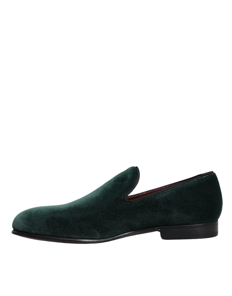 Green Velvet Slip On Loafers Flats Shoes Dolce & Gabbana