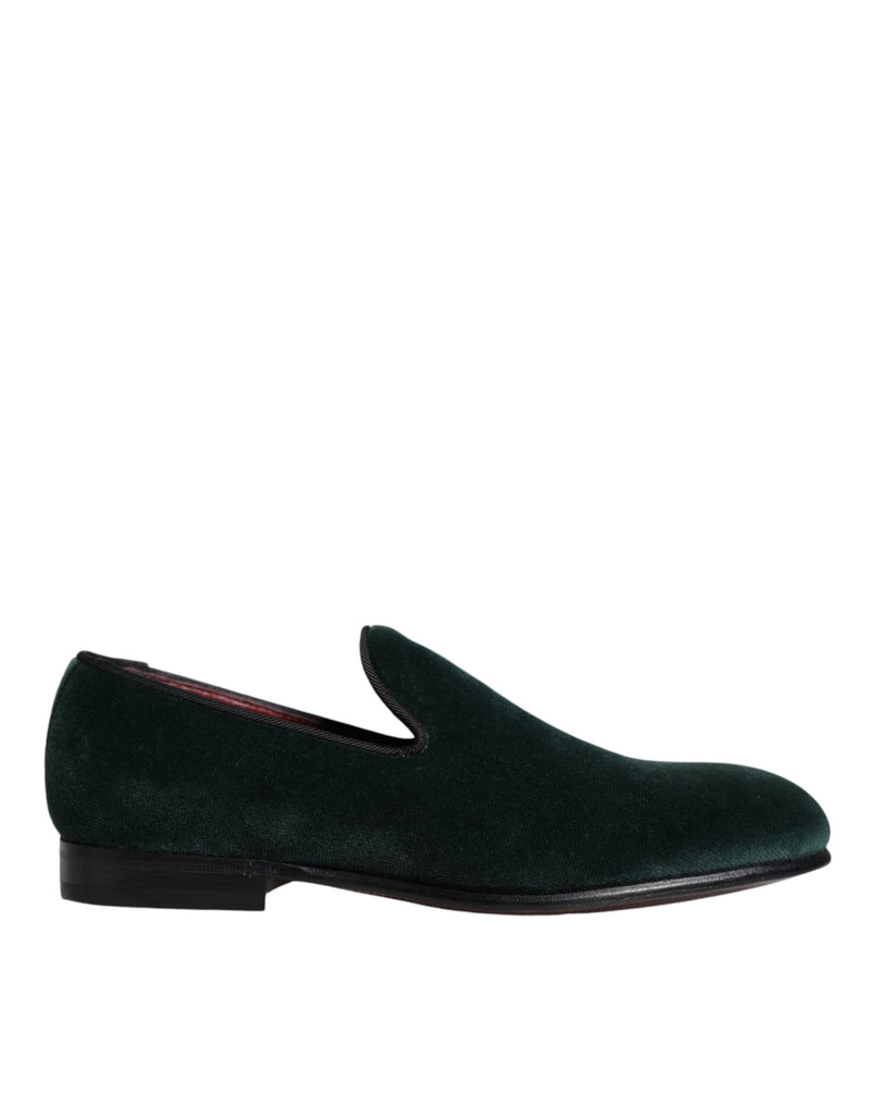 Green Velvet Slip On Loafers Flats Shoes Dolce & Gabbana