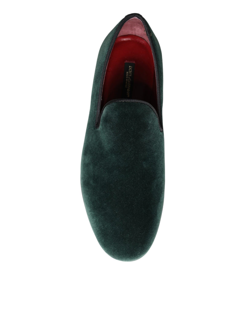 Green Velvet Slip On Loafers Flats Shoes Dolce & Gabbana