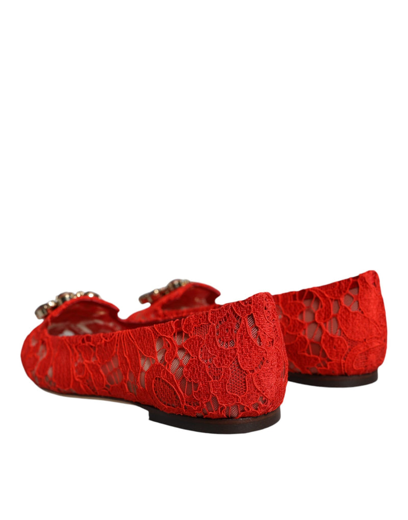 Red Lace Crystal Ballet Flats Loafers Shoes Dolce & Gabbana