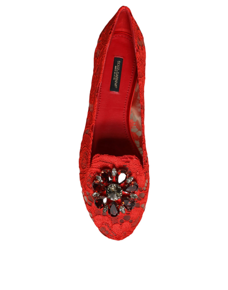 Red Lace Crystal Ballet Flats Loafers Shoes Dolce & Gabbana