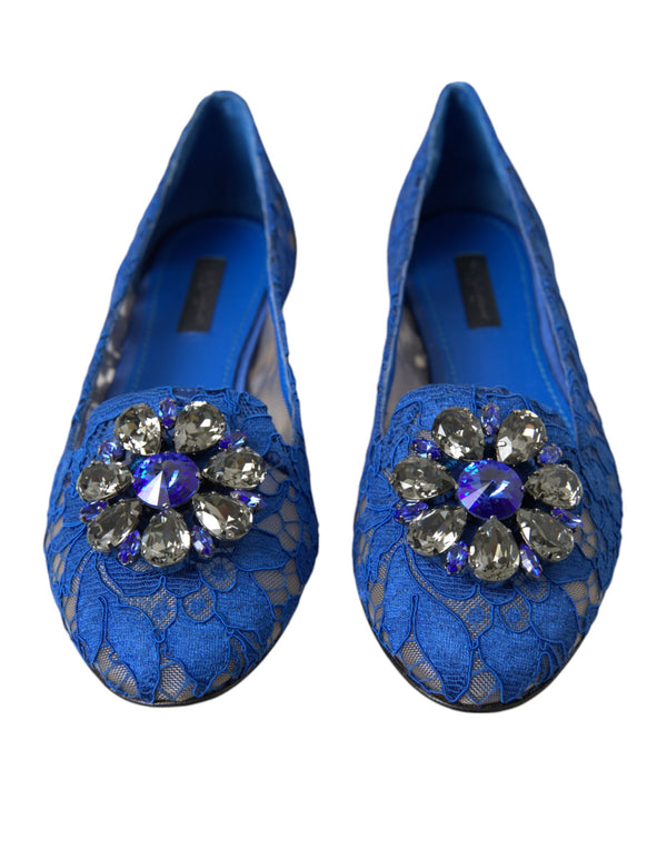 Blue Lace Crystal Ballet Flats Loafers Shoes Dolce & Gabbana