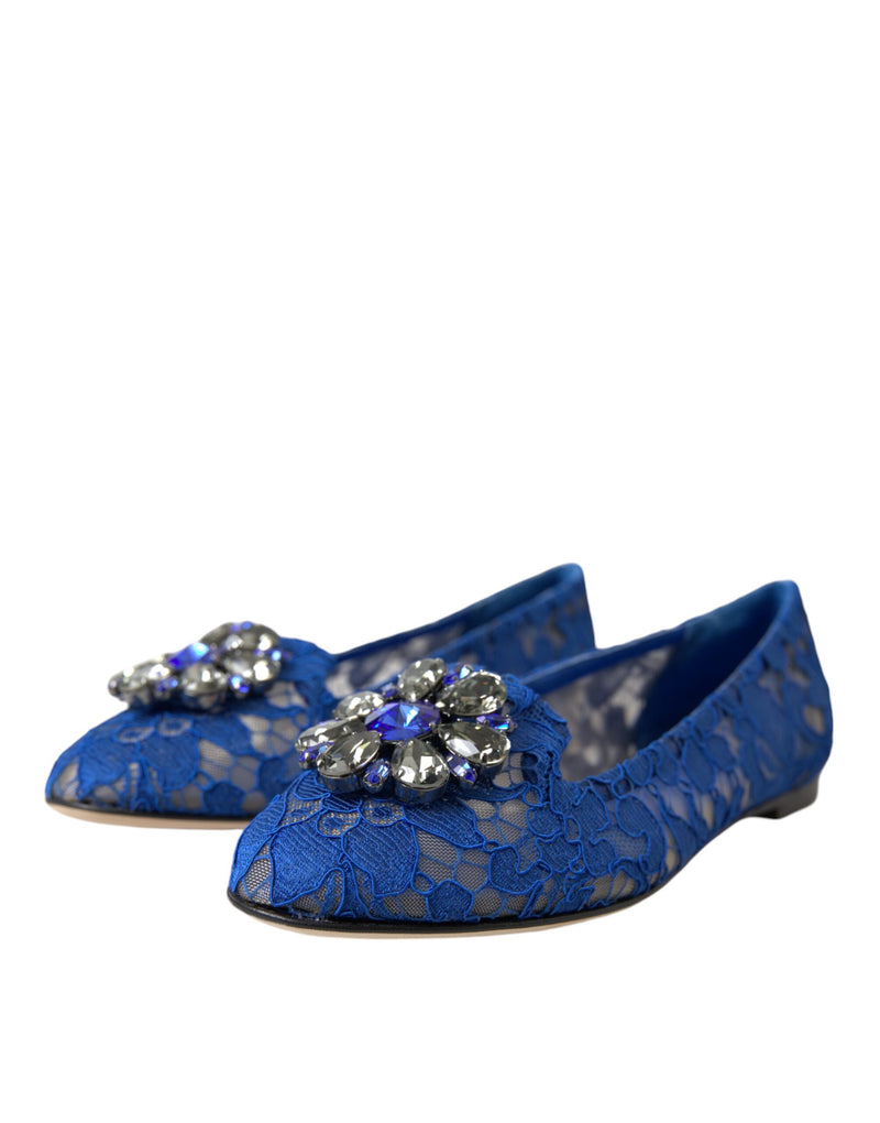 Blue Lace Crystal Ballet Flats Loafers Shoes Dolce & Gabbana