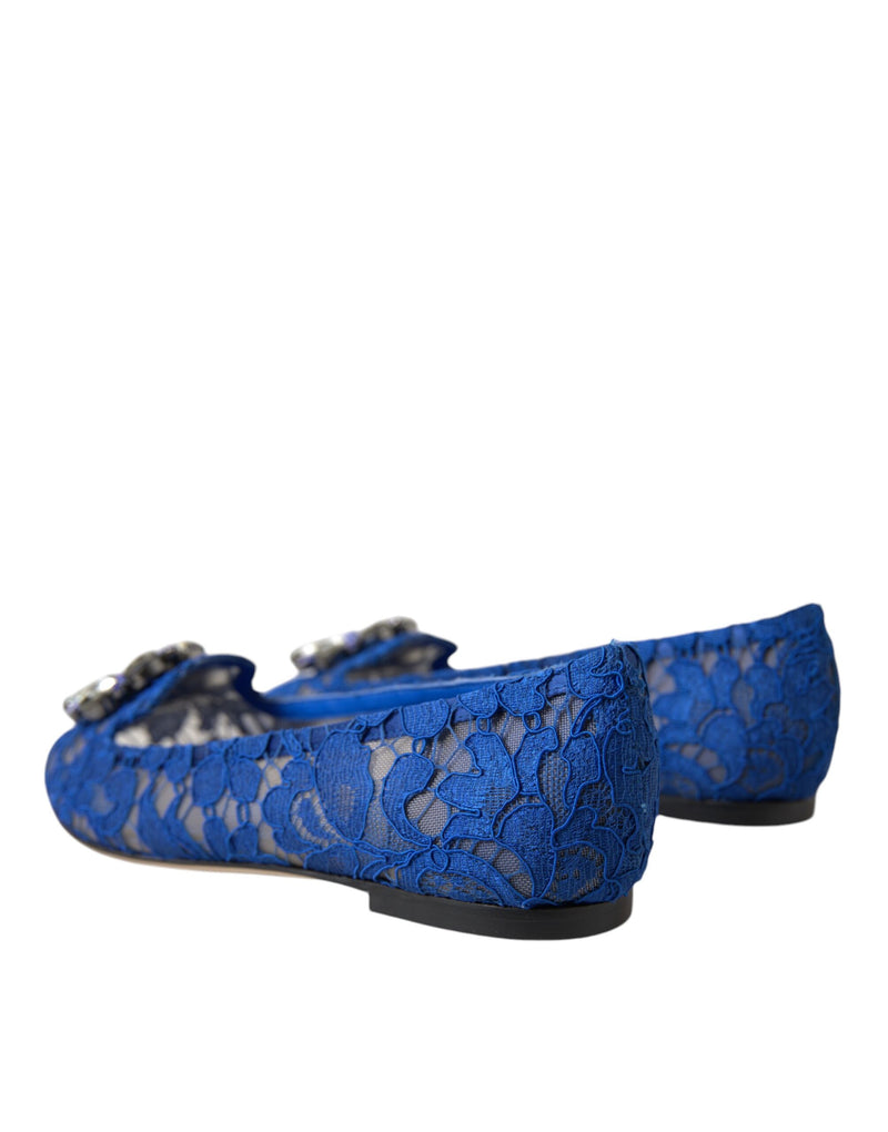 Blue Lace Crystal Ballet Flats Loafers Shoes Dolce & Gabbana