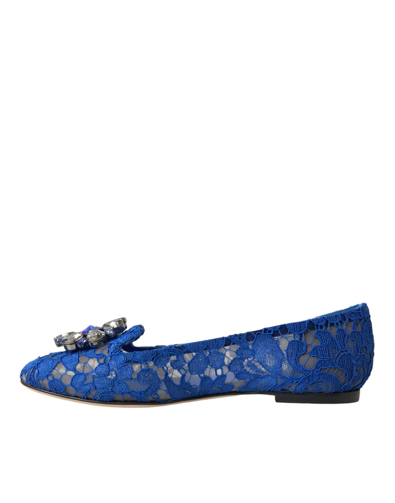 Blue Lace Crystal Ballet Flats Loafers Shoes Dolce & Gabbana