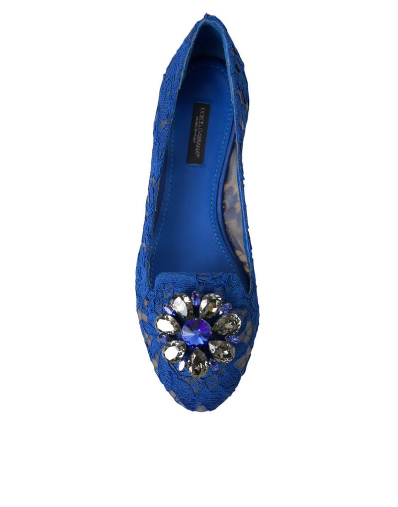 Blue Lace Crystal Ballet Flats Loafers Shoes Dolce & Gabbana