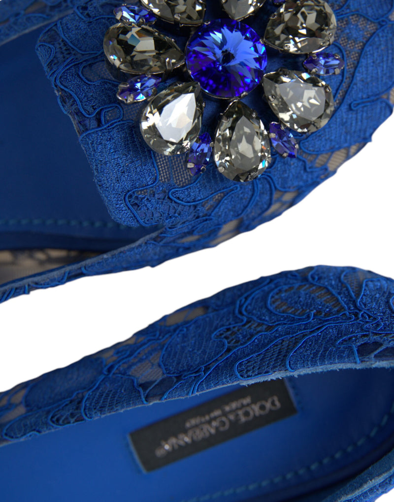 Blue Lace Crystal Ballet Flats Loafers Shoes Dolce & Gabbana