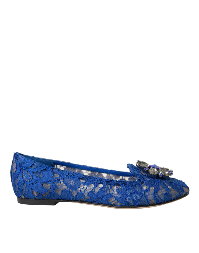 Blue Lace Crystal Ballet Flats Loafers Shoes Dolce & Gabbana