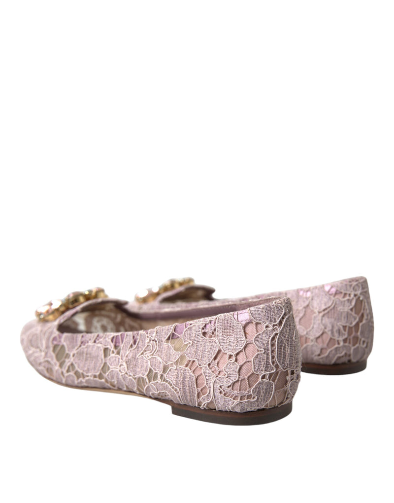 Pink Lace Crystal Ballet Flats Loafers Shoes Dolce & Gabbana