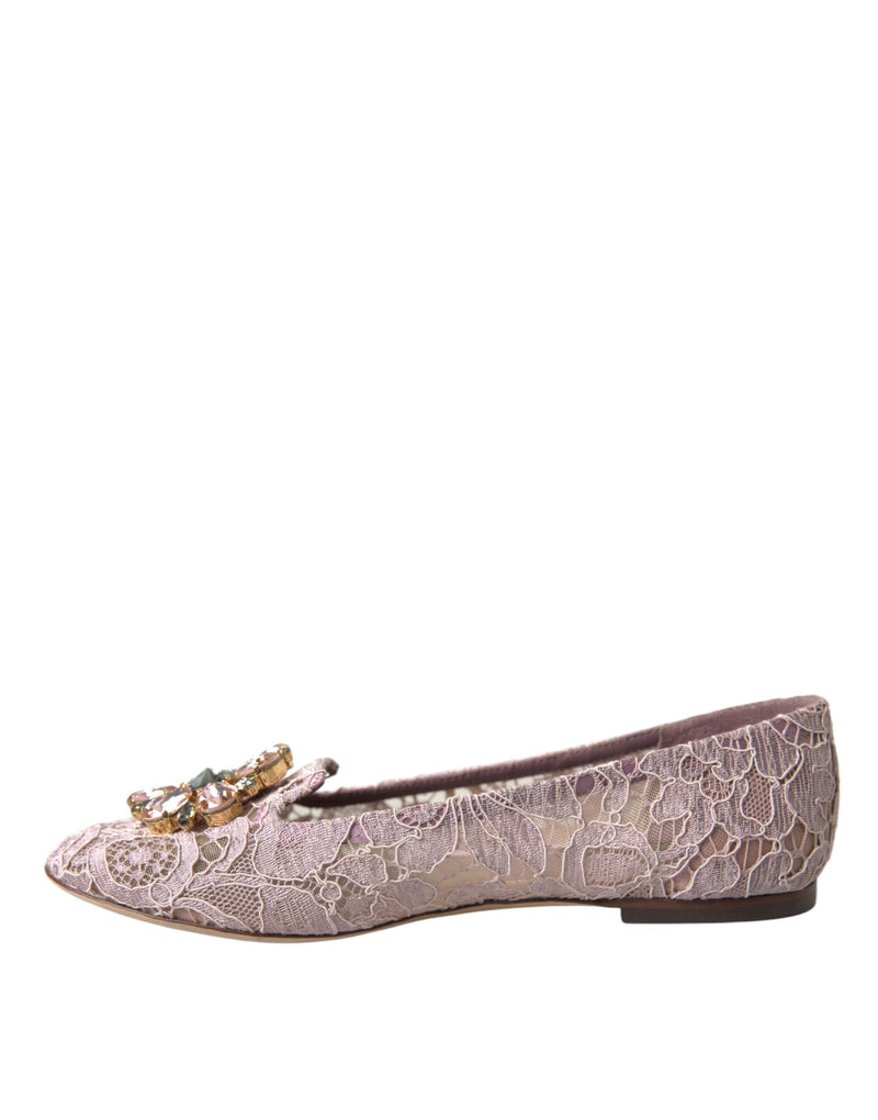 Pink Lace Crystal Ballet Flats Loafers Shoes Dolce & Gabbana