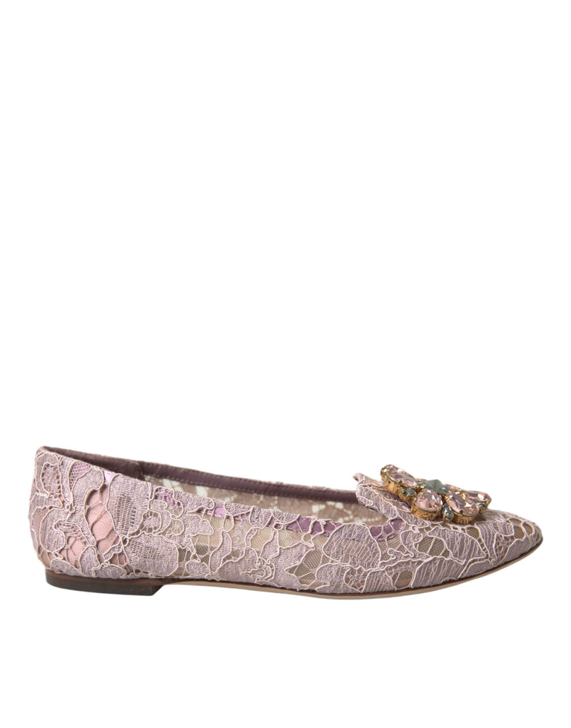 Pink Lace Crystal Ballet Flats Loafers Shoes Dolce & Gabbana