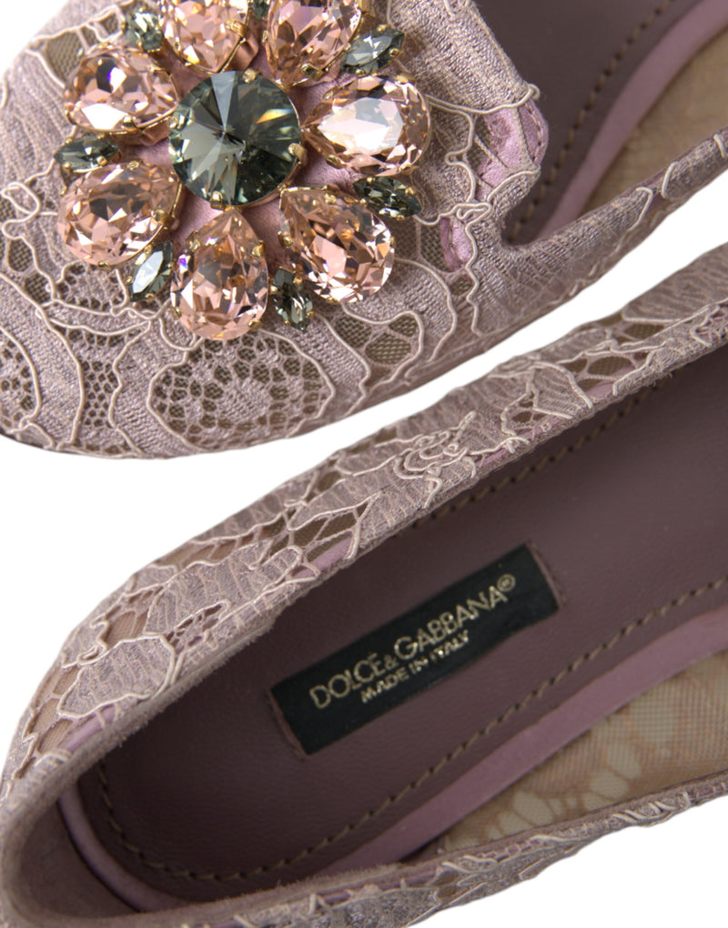 Pink Lace Crystal Ballet Flats Loafers Shoes Dolce & Gabbana