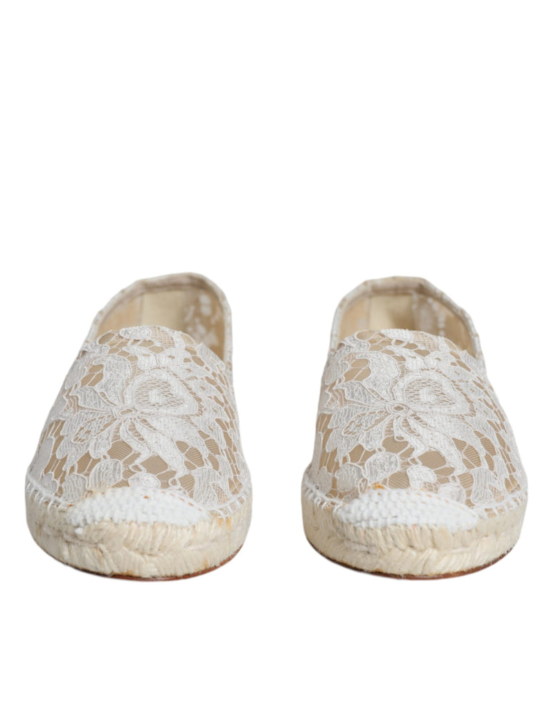 White Lace Viscose Espadrilles Flats Shoes Dolce & Gabbana