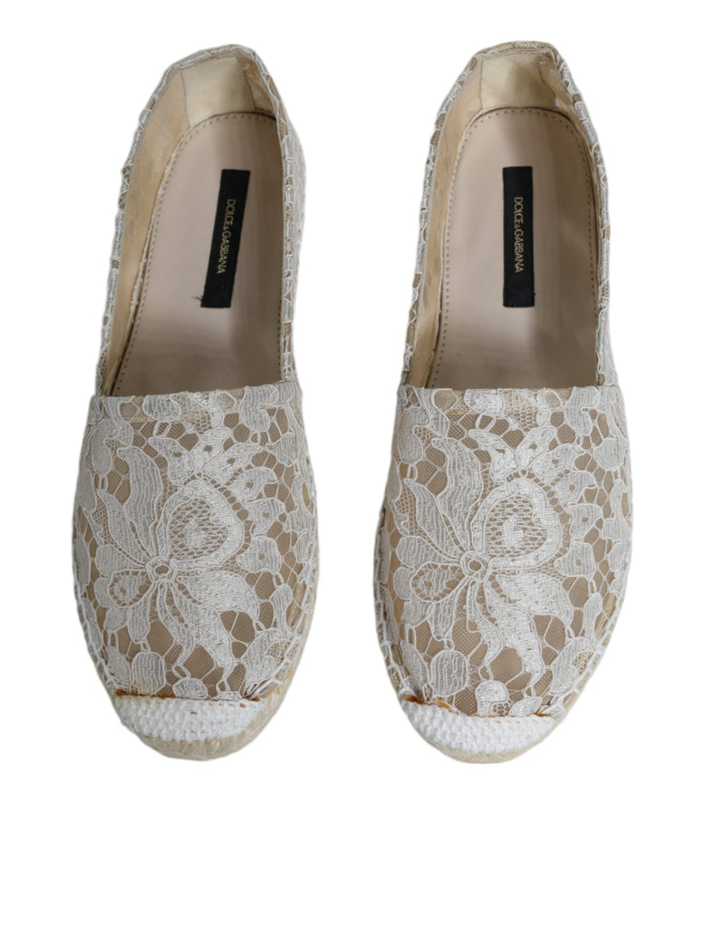 White Lace Viscose Espadrilles Flats Shoes Dolce & Gabbana