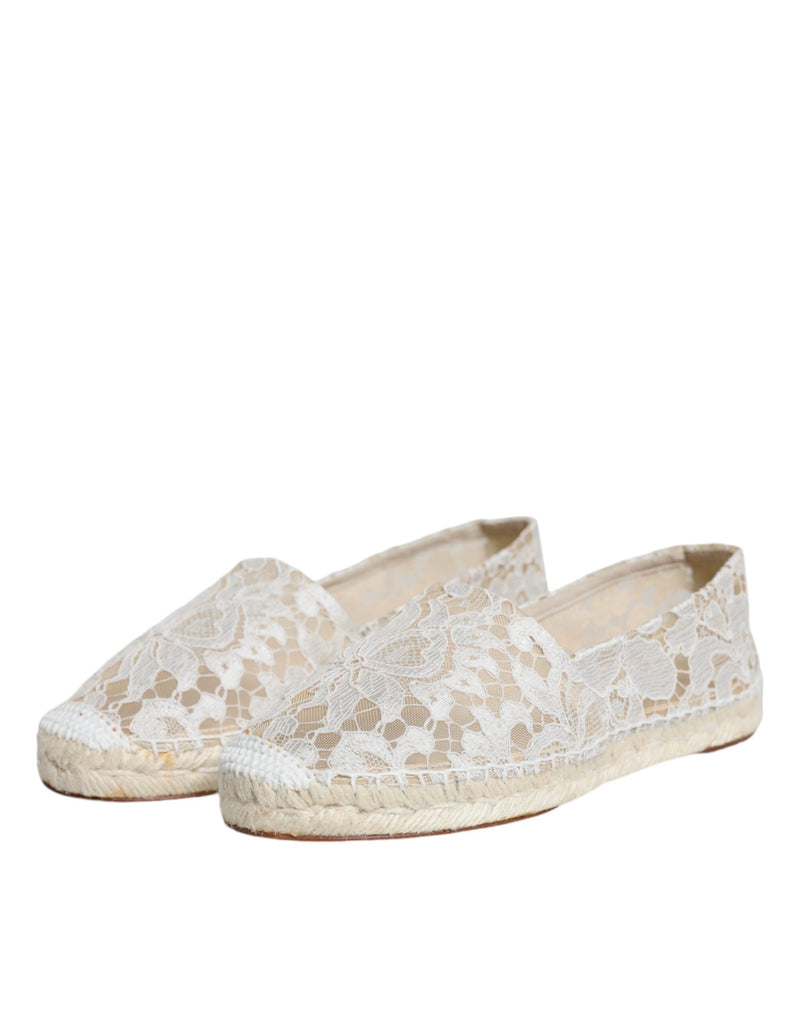 White Lace Viscose Espadrilles Flats Shoes Dolce & Gabbana