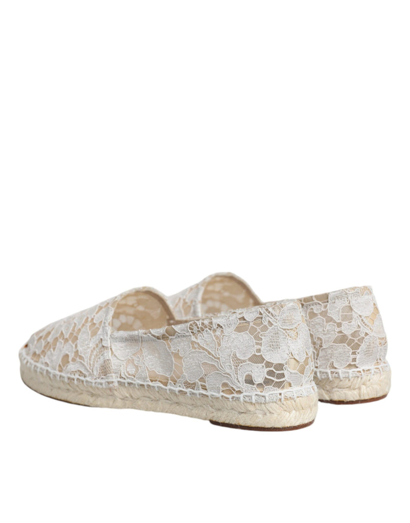 White Lace Viscose Espadrilles Flats Shoes Dolce & Gabbana