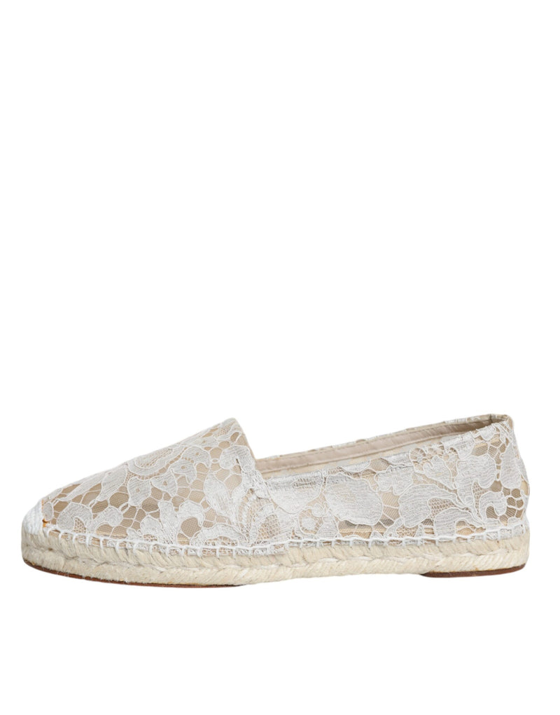 White Lace Viscose Espadrilles Flats Shoes Dolce & Gabbana