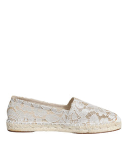 White Lace Viscose Espadrilles Flats Shoes Dolce & Gabbana