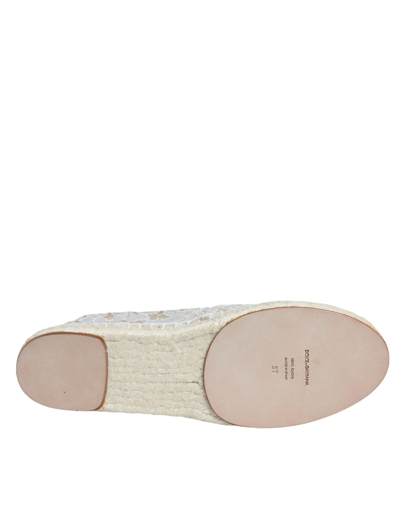 White Lace Viscose Espadrilles Flats Shoes Dolce & Gabbana