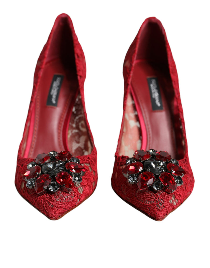 Red Taormina Lace Crystal Heels Pumps Shoes Dolce & Gabbana