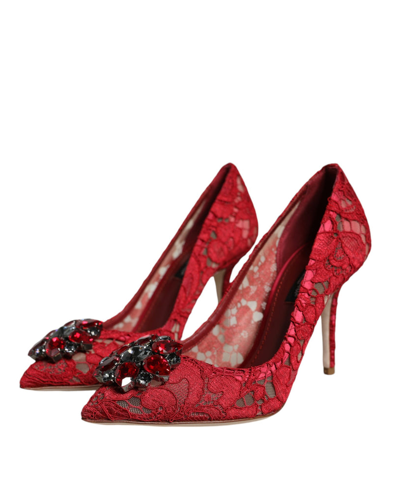 Red Taormina Lace Crystal Heels Pumps Shoes Dolce & Gabbana