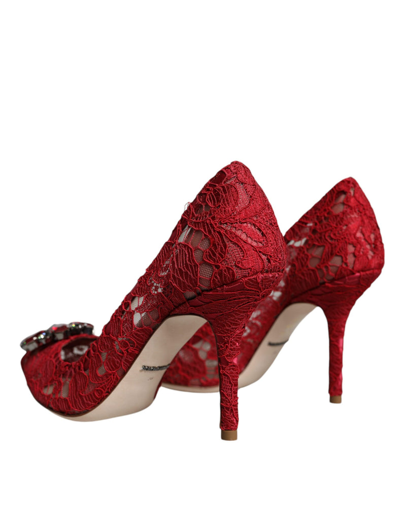 Red Taormina Lace Crystal Heels Pumps Shoes Dolce & Gabbana