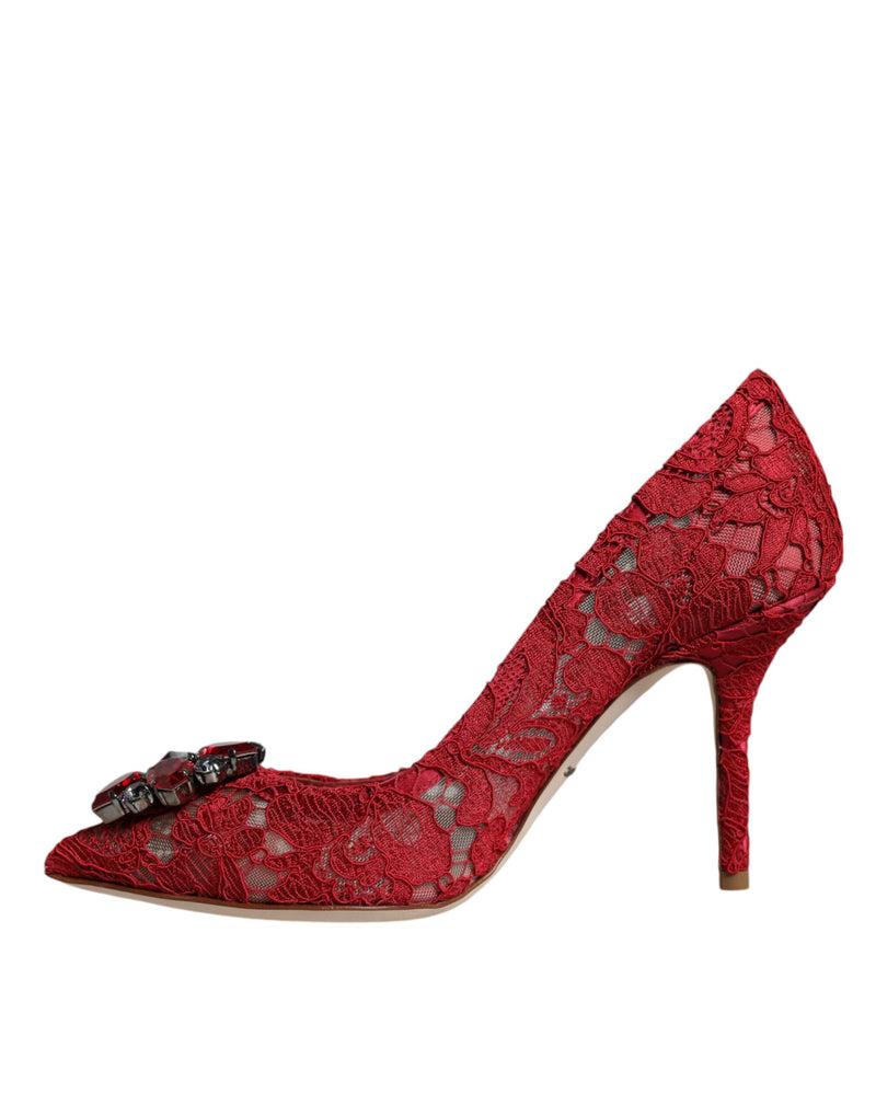 Red Taormina Lace Crystal Heels Pumps Shoes Dolce & Gabbana