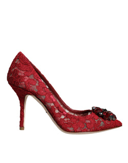 Red Taormina Lace Crystal Heels Pumps Shoes Dolce & Gabbana