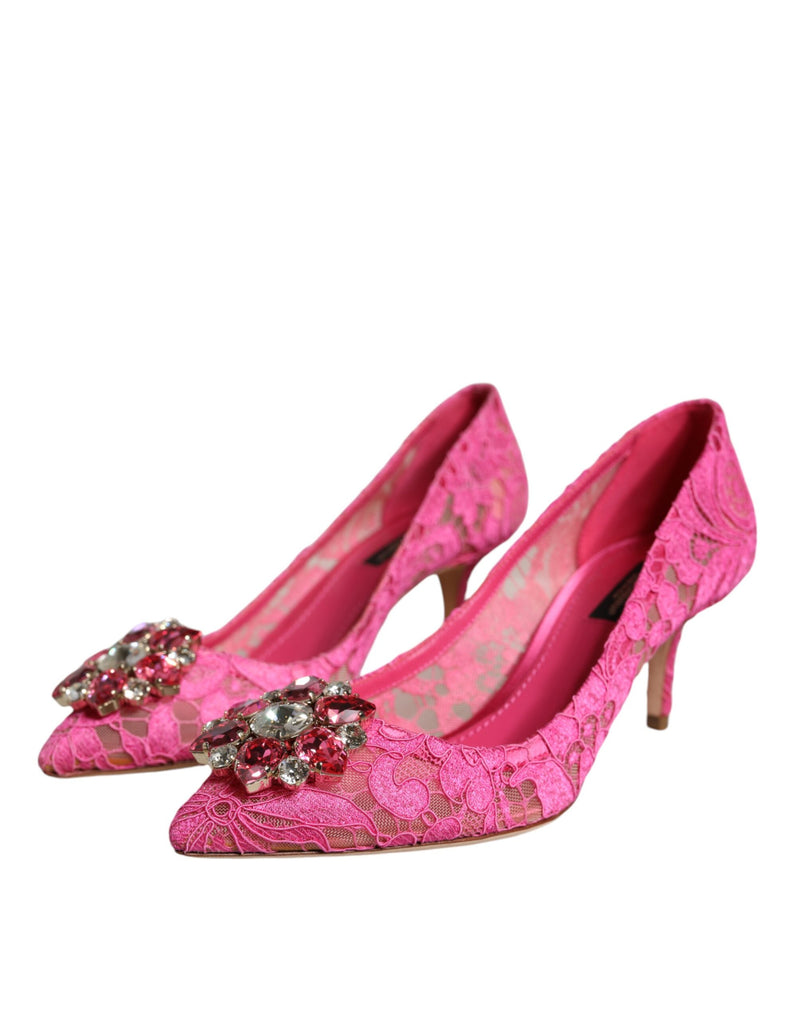 Pink Taormina Lace Crystal Heels Pumps Shoes Dolce & Gabbana