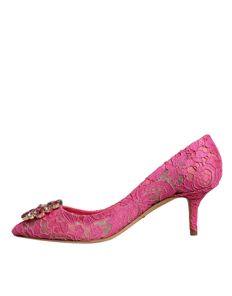 Pink Taormina Lace Crystal Heels Pumps Shoes Dolce & Gabbana