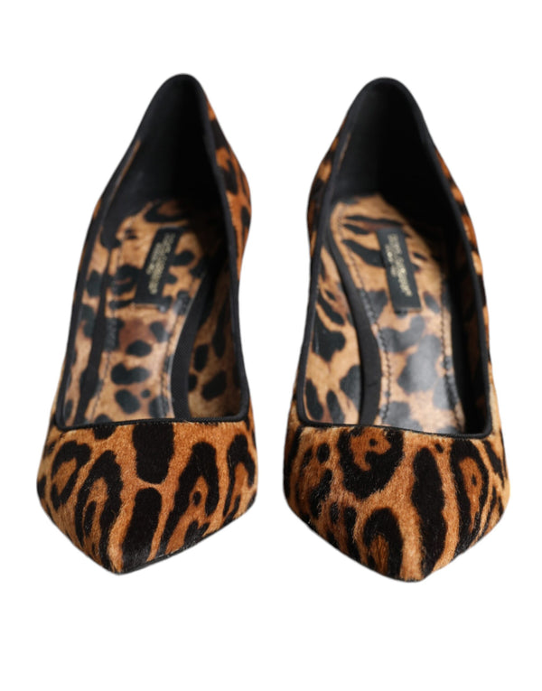 Brown Leopard Calf Hair Heels Pumps Shoes Dolce & Gabbana