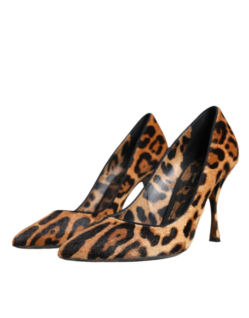 Brown Leopard Calf Hair Heels Pumps Shoes Dolce & Gabbana