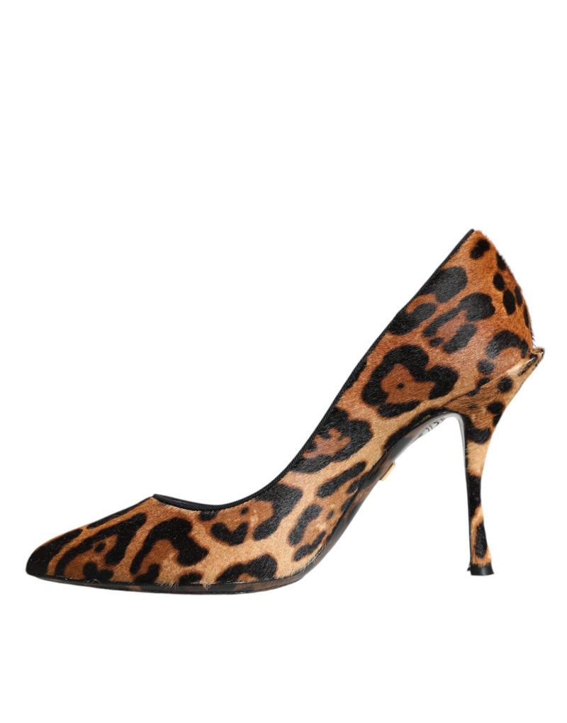 Brown Leopard Calf Hair Heels Pumps Shoes Dolce & Gabbana