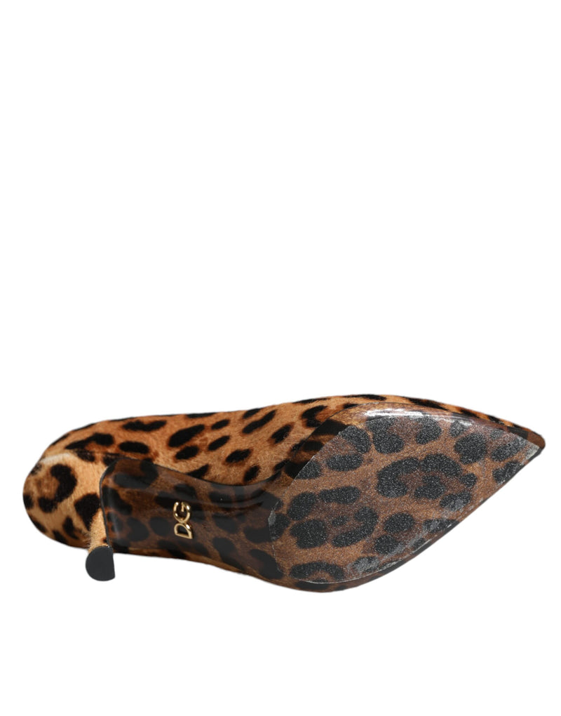 Brown Leopard Calf Hair Heels Pumps Shoes Dolce & Gabbana