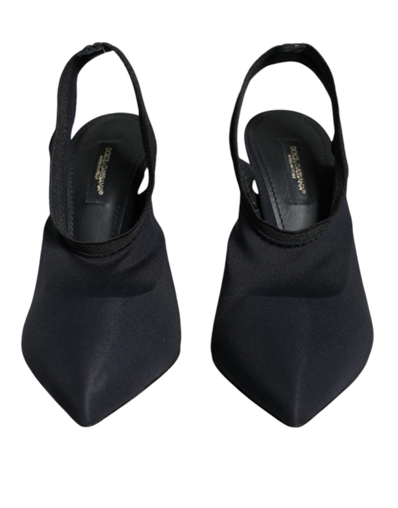 Black Jersey Stretch Heels Slingback Shoes Dolce & Gabbana