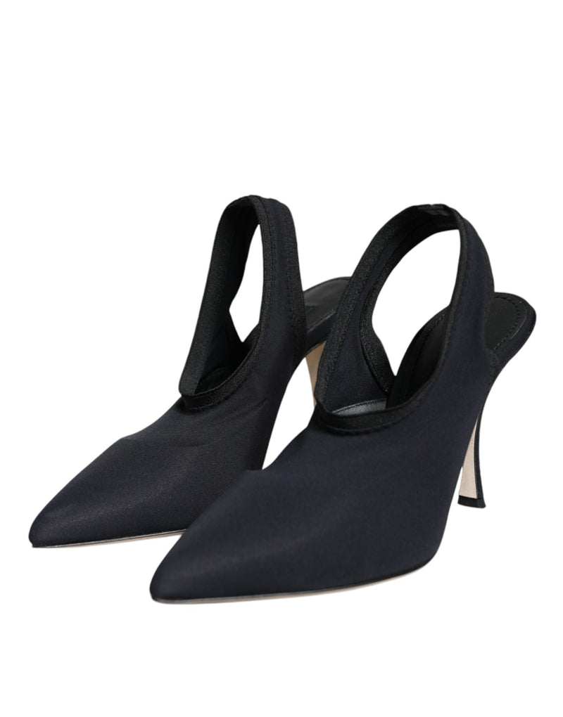 Black Jersey Stretch Heels Slingback Shoes Dolce & Gabbana