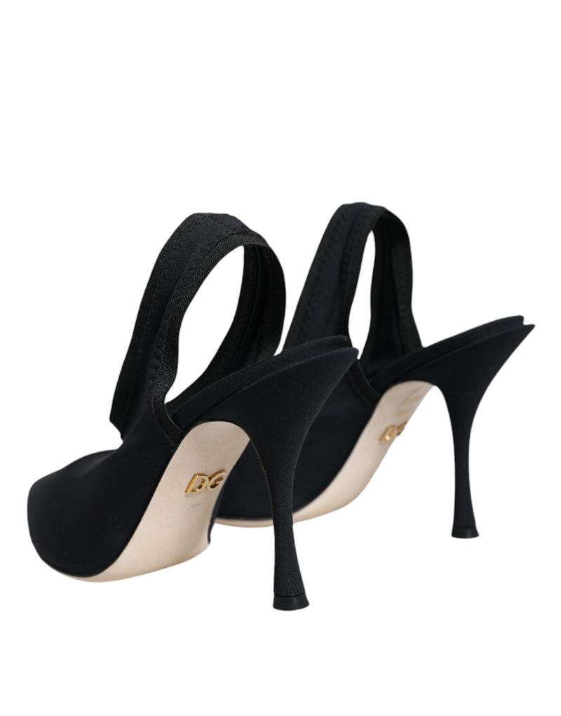 Black Jersey Stretch Heels Slingback Shoes Dolce & Gabbana