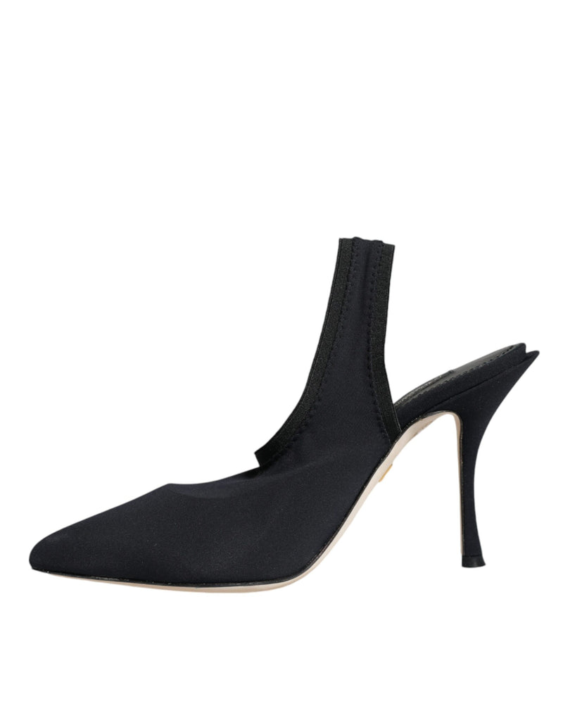 Black Jersey Stretch Heels Slingback Shoes Dolce & Gabbana