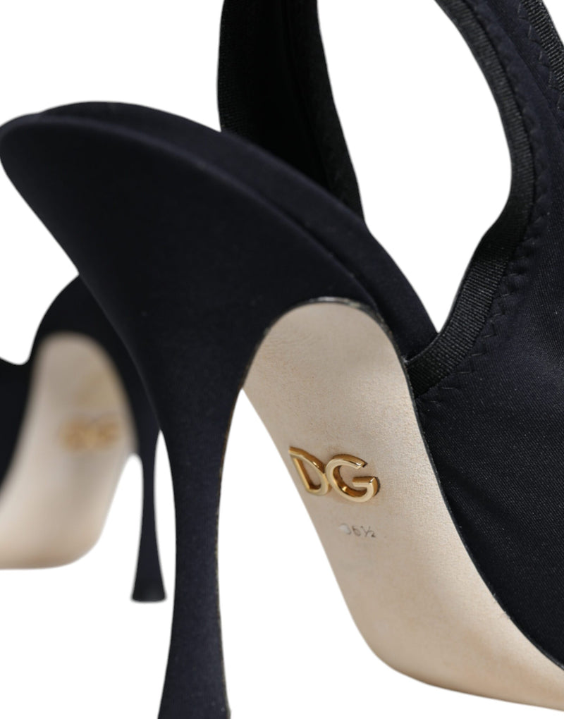 Black Jersey Stretch Heels Slingback Shoes Dolce & Gabbana