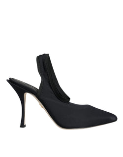 Black Jersey Stretch Heels Slingback Shoes Dolce & Gabbana