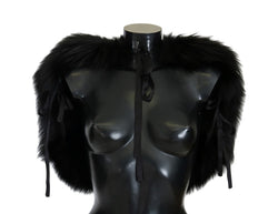 Elegant Black Silver Fox Fur Wrap Scarf Dolce & Gabbana