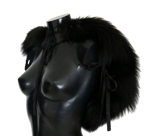 Elegant Black Silver Fox Fur Wrap Scarf Dolce & Gabbana