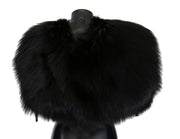 Elegant Black Silver Fox Fur Wrap Scarf Dolce & Gabbana