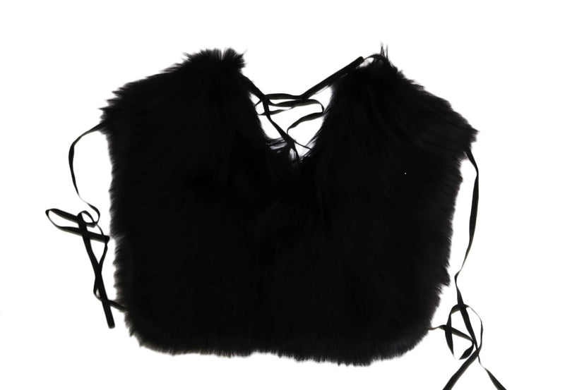 Elegant Black Silver Fox Fur Wrap Scarf Dolce & Gabbana